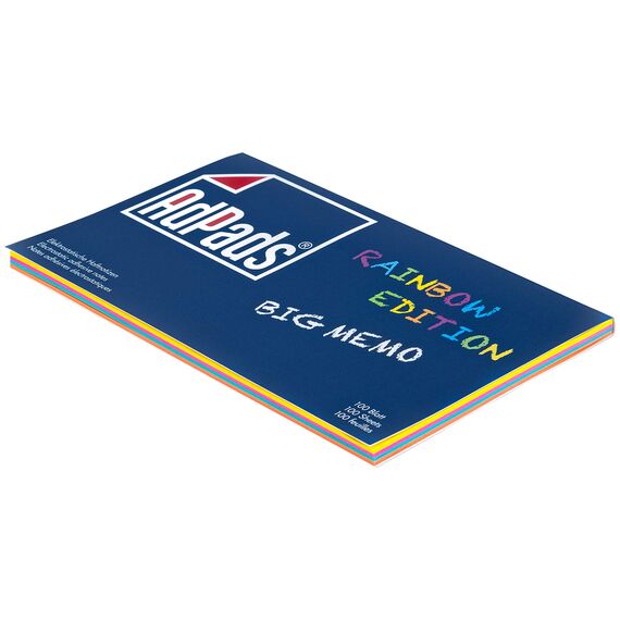 AdPads® elektrostatisch selbstklebende Haftnotiz-Moderationskarten, Rainbow Edition Big Memo | 170 x 100mm, 200 Blatt, Bunt | Mixed Static Sticky Notes