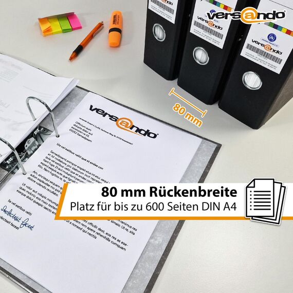versando 5x breiter Premium Ordner DIN A4 Rücken 8cm Aktenordner Ringordner - Blauer Engel zertifiziert - schwarz