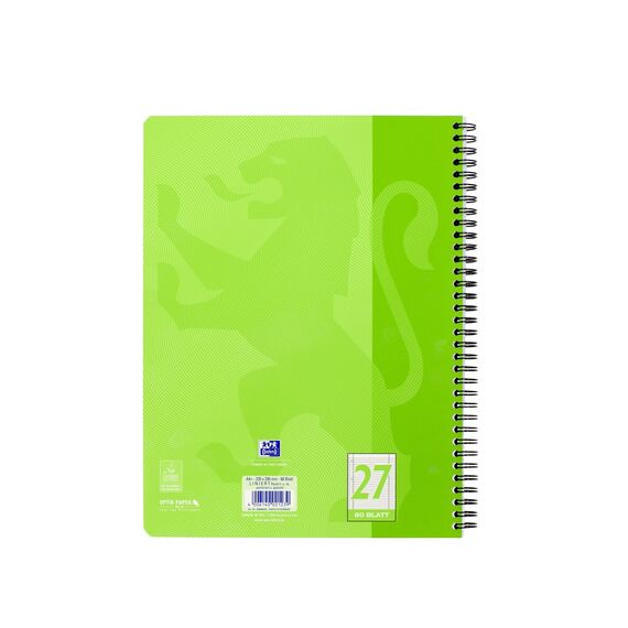Oxford TOUCH A4+ Collegeblock, 80 Blatt, OPTIK PAPER+®, Doppelspirale, Mikroperforation, scribzee kompatibel (grasgrün | liniert)
