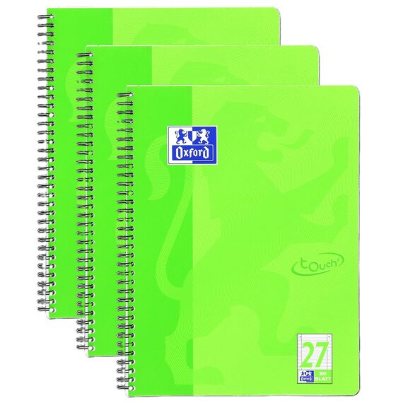 Oxford TOUCH A4+ Collegeblock, 80 Blatt, OPTIK PAPER+®, Doppelspirale, Mikroperforation, scribzee kompatibel (grasgrün | liniert)