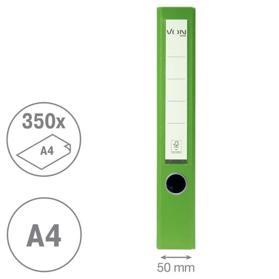 VON Leitz Ordner A4, 25er Pack, Karton mit Kunststoffeinband, 50 mm Rückenbreite, Für 350 Blatt, Blauer Engel & FSC-zertifiziert, Für Schule, Studium & Zuhause, Grün, 10560055