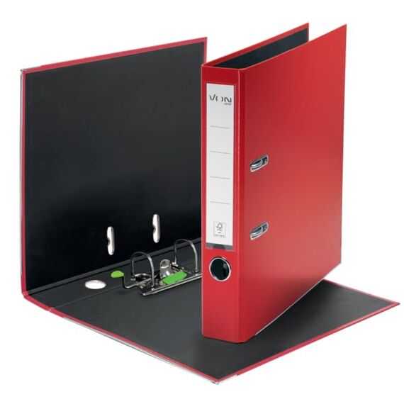 VON Leitz Ordner A4, 25er Pack, Karton mit Kunststoffeinband, 50 mm Rückenbreite, Für 350 Blatt, Blauer Engel & FSC-zertifiziert, Für Schule, Studium & Zuhause, Rot, 10560025