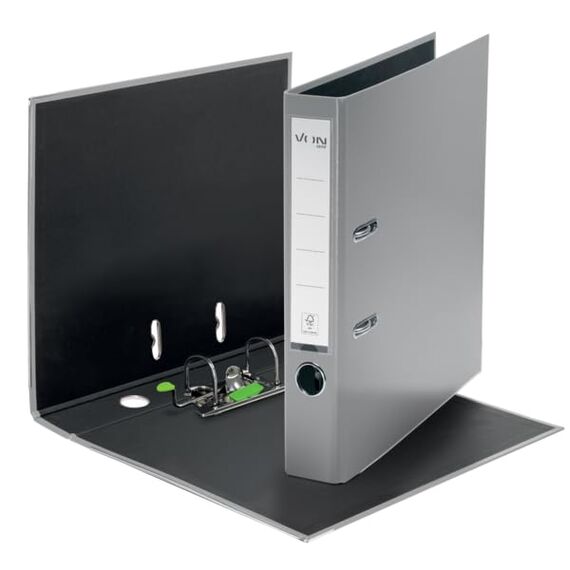 VON Leitz Ordner A4, 25er Pack, Karton mit Kunststoffeinband, 50 mm Rückenbreite, Für 350 Blatt, Blauer Engel & FSC-zertifiziert, Für Schule, Studium & Zuhause, Grau, 10560085