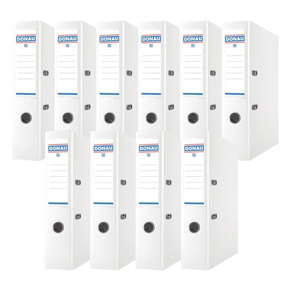 Donau Premium Ordner Breit 10er Pack/DIN A4 / 7,5 cm / 10 Stück/Weiße/Kunststoffbezug PP/Carton Papier Schlitzordner Büroordner Aktenordner Ringordner/Grünen Punkt