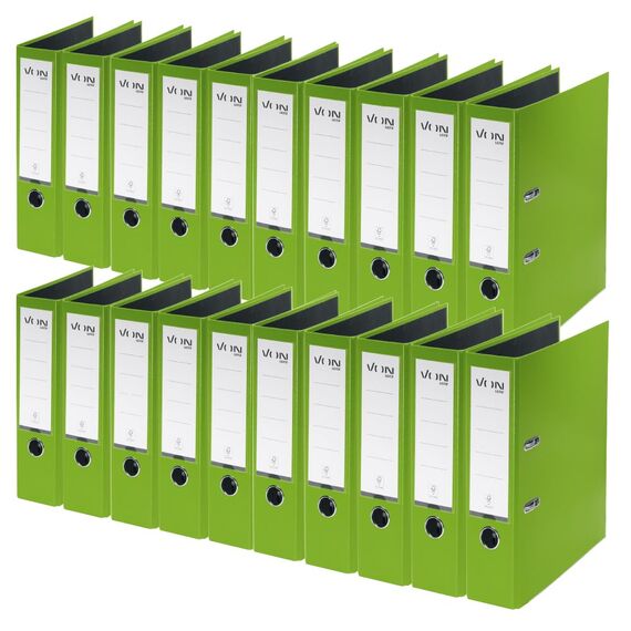 VON Leitz Ordner A4, 20er Pack, Karton mit Kunststoffeinband, 80 mm Rückenbreite, Für 600 Blatt, Blauer Engel & FSC-zertifiziert, Für Schule, Studium & Haushalt, Grün, 10550055