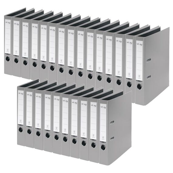 VON Leitz Ordner A4, 25er Pack, Karton mit Kunststoffeinband, 50 mm Rückenbreite, Für 350 Blatt, Blauer Engel & FSC-zertifiziert, Für Schule, Studium & Zuhause, Grau, 10560085