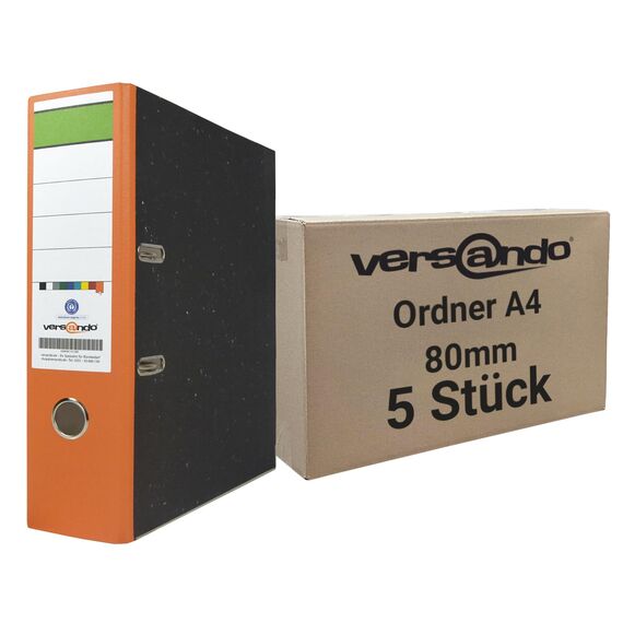 versando 5x breiter Premium Ordner DIN A4 Rücken 8cm Aktenordner Ringordner - Blauer Engel zertifiziert - orange