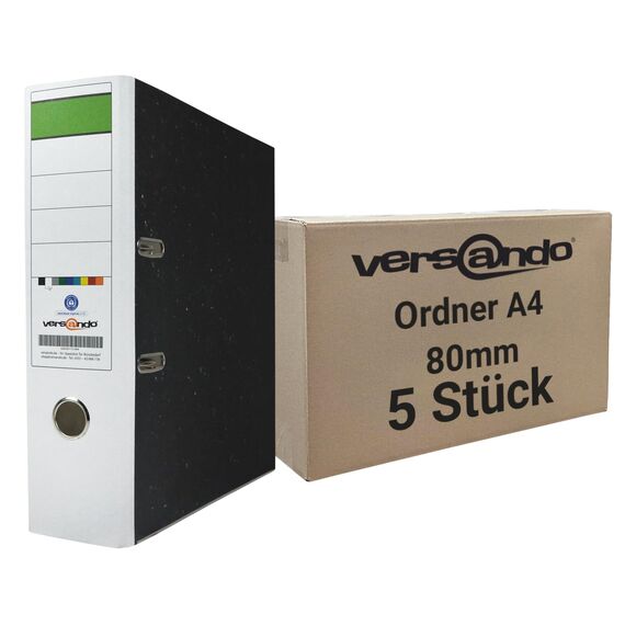 versando 5x breiter Premium Ordner DIN A4 Rücken 8cm Aktenordner Ringordner - Blauer Engel zertifiziert - weiß