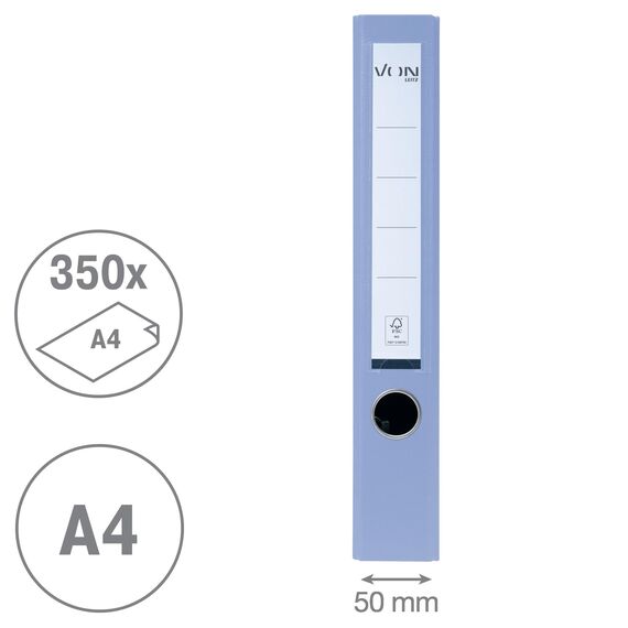 VON Leitz 5er Pack Ordner A4, Karton mit Kunststoffeinband, 50 mm Rückenbreite, Für 350 Blatt, FSC-zertifizierter Karton, Für Schule, Studium & Haushalt, Hellblau, 10561030