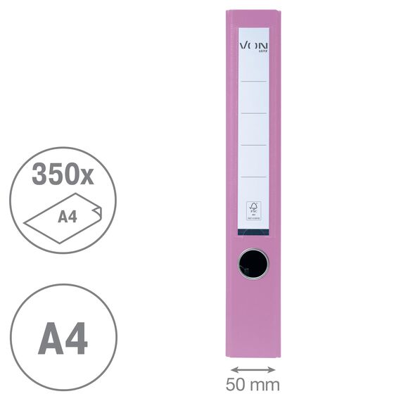 VON Leitz 5er Pack Ordner A4, Karton mit Kunststoffeinband, 50 mm Rückenbreite, Für 350 Blatt, FSC-zertifizierter Karton, Für Schule, Studium & Haushalt, Violett, 10561067