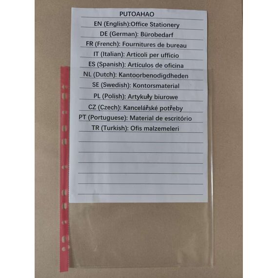 PUTOAHAO 100 Stück Klarsichthüllen A4 Glasklar,DINA4 Prospekthüllen aus PP(0.06 mm,60 My,60µ,60 micron),11 Loch Perforationen Klarsichtfolien A4 für Broschüren,Ordner,Dokumente (Rot Seite,6C-100)
