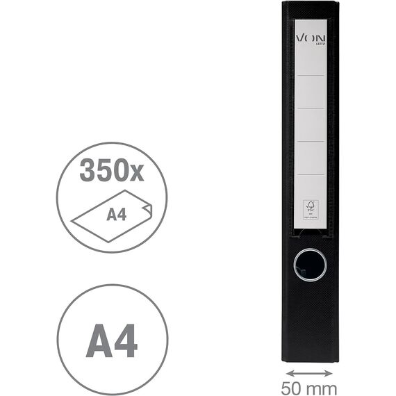 VON Leitz Ordner Set je 5 Stück in schwarz und blau, A4, Karton mit Kunststoffeinband, Für 350 Blatt, 50 mm Rückenbreite, FSC-zertifizierter Karton, Aktenordner