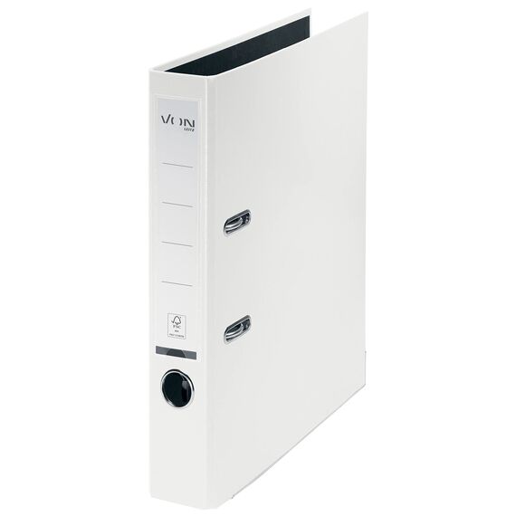 VON Leitz Ordner A4, Karton mit Kunststoffeinband, 50 mm Rückenbreite, Für 350 Blatt, Blauer Engel & FSC-zertifiziert, Für Schule, Studium & Zuhause, Weiß, 10560001