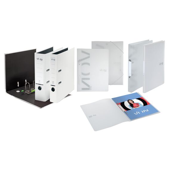 VON Leitz 5er Pack Ordner A4, Karton mit Kunststoffeinband, 50 mm Rückenbreite, Für 350 Blatt, FSC-zertifizierter Karton, Für Schule, Studium & Haushalt, Weiß, 10561001