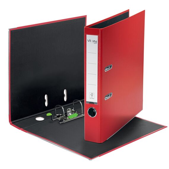 VON Leitz 5er Pack Ordner A4, Karton mit Kunststoffeinband, 50 mm Rückenbreite, Für 350 Blatt, FSC-zertifizierter Karton, Für Schule, Studium & Haushalt, Rot, 10561025