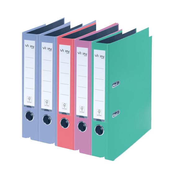 VON Leitz 5er Pack Ordner A4, Karton mit Kunststoffeinband, 50 mm Rückenbreite, Für 350 Blatt, FSC-zertifizierter Karton, Für Schule, Studium & Haushalt, Mehrere Farben, 10561099