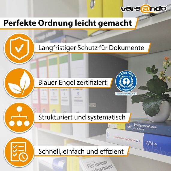 versando 5x breiter Premium Ordner DIN A4 Rücken 8cm Aktenordner Ringordner - Blauer Engel zertifiziert - gelb