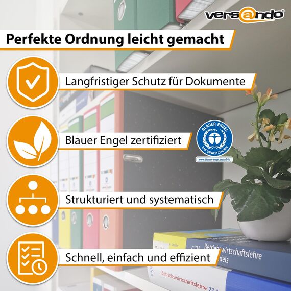 versando 10x breiter Premium Ordner DIN A4 Rücken 8cm Aktenordner Ringordner - Blauer Engel zertifiziert - orange