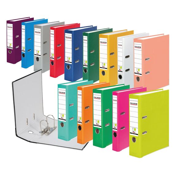 Original Falken 10er Pack PP-Color Kunststoff-Ordner. Made in Germany. 8 cm breit DIN A4 gelb Vegan Ringordner Aktenordner Briefordner Büroordner Plastikordner Schlitzordner