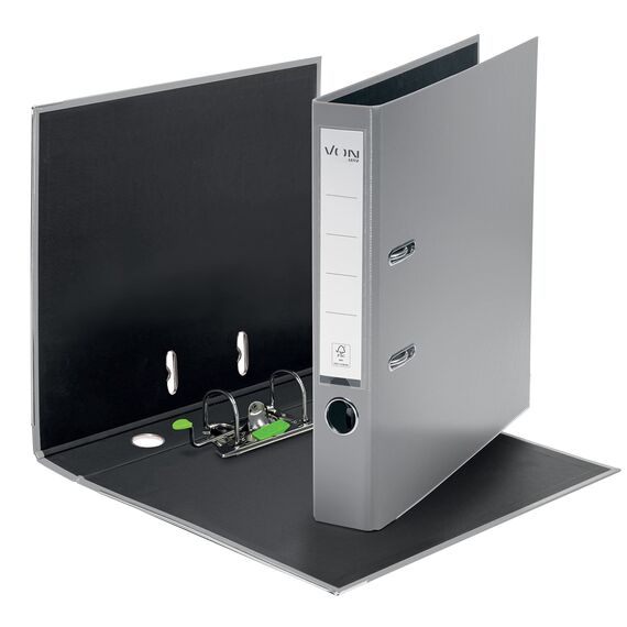 VON Leitz Ordner A4, Karton mit Kunststoffeinband, 50 mm Rückenbreite, Für 350 Blatt, Blauer Engel & FSC-zertifiziert, Für Schule, Studium & Zuhause, Grau, 10560085