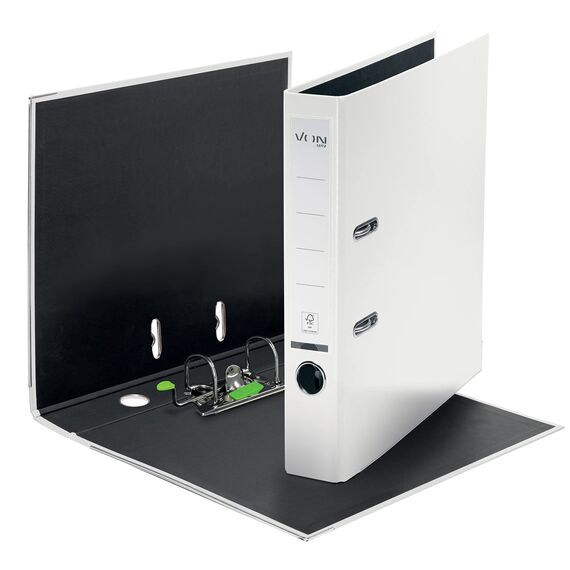 VON Leitz 5er Pack Ordner A4, Karton mit Kunststoffeinband, 50 mm Rückenbreite, Für 350 Blatt, FSC-zertifizierter Karton, Für Schule, Studium & Haushalt, Weiß, 10561001