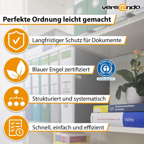 versando Farbmix Herbstfarben 20x breiter Premium Ordner DIN A4 Aktenordner 8cm Ringordner - Blauer Engel zertifiziert - weiß grau türkis orange gelb