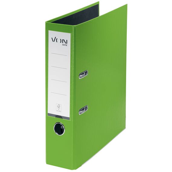VON Leitz Ordner A4, Karton mit Kunststoffeinband, 80 mm Rückenbreite, Für 600 Blatt, FSC-zertifizierter Karton, Für Schule, Studium & Haushalt, Grün, 10550055