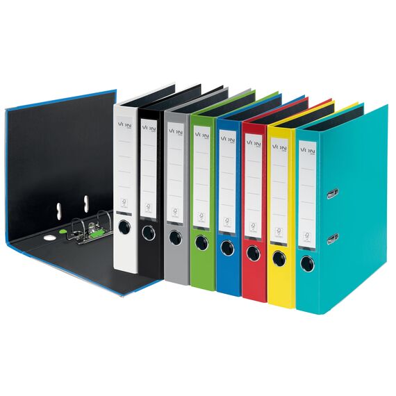 VON Leitz 5er Pack Ordner A4, Karton mit Kunststoffeinband, 50 mm Rückenbreite, Für 350 Blatt, FSC-zertifizierter Karton, Für Schule, Studium & Haushalt, Gelb, 10561015