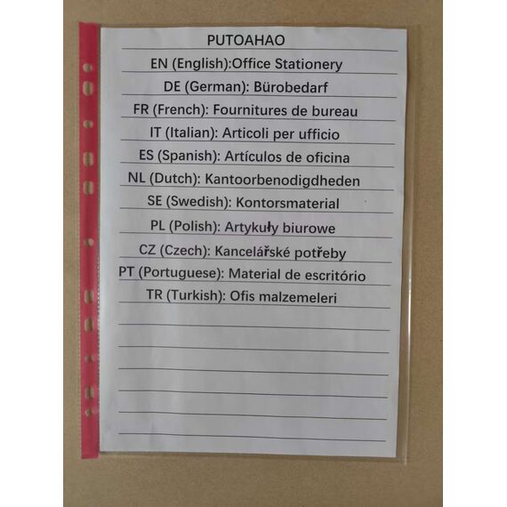 PUTOAHAO 100 Stück Klarsichthüllen A4 Glasklar,DINA4 Prospekthüllen aus PP(0.06 mm,60 My,60µ,60 micron),11 Loch Perforationen Klarsichtfolien A4 für Broschüren,Ordner,Dokumente (Rot Seite,6C-100)