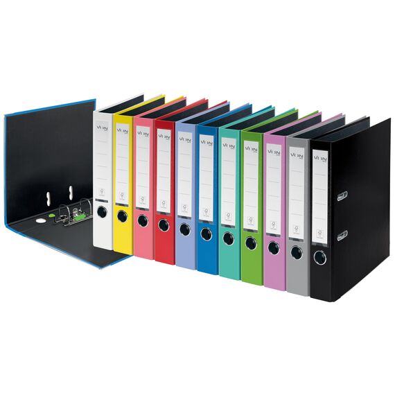 VON Leitz 5er Pack Ordner A4, Karton mit Kunststoffeinband, 50 mm Rückenbreite, Für 350 Blatt, FSC-zertifizierter Karton, Für Schule, Studium & Haushalt, Hellblau, 10561030