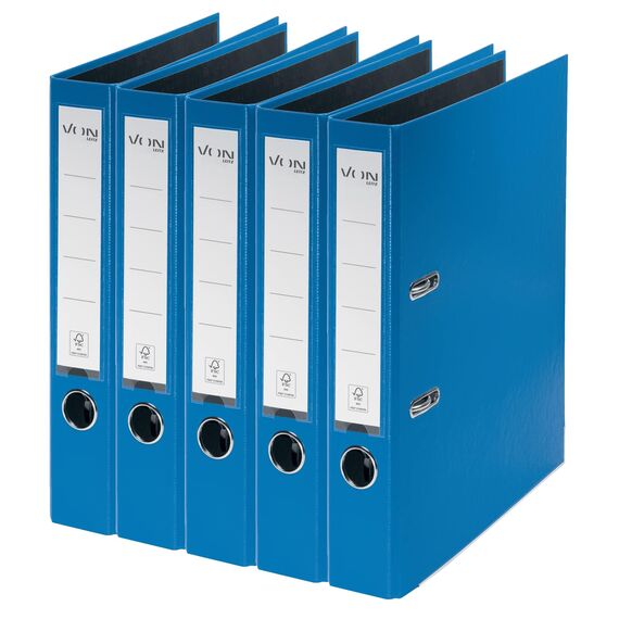 VON Leitz Ordner Set je 5 Stück in schwarz und blau, A4, Karton mit Kunststoffeinband, Für 350 Blatt, 50 mm Rückenbreite, FSC-zertifizierter Karton, Aktenordner