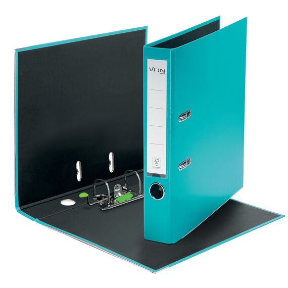 VON Leitz Ordner A4, 10er Pack, Karton mit Kunststoffeinband, 50 mm Rückenbreite, Für 350 Blatt, Blauer Engel & FSC-zertifiziert, Für Schule, Studium & Zuhause, Türkis, 10560052