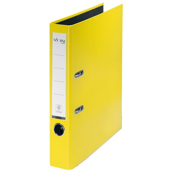VON Leitz Ordner A4, Karton mit Kunststoffeinband, 50 mm Rückenbreite, Für 350 Blatt, Blauer Engel & FSC-zertifiziert, Für Schule, Studium & Zuhause, Gelb, 10560015
