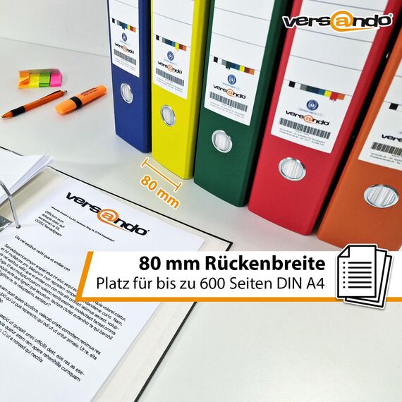 versando 20x breiter Premium Ordner DIN A4 Rücken 8cm Aktenordner Ringordner - Blauer Engel zertifiziert - orange (1 Karton)