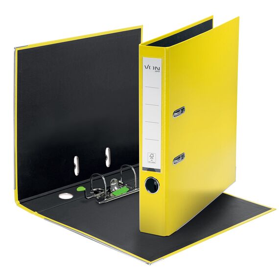 VON Leitz Ordner A4, Karton mit Kunststoffeinband, 50 mm Rückenbreite, Für 350 Blatt, Blauer Engel & FSC-zertifiziert, Für Schule, Studium & Zuhause, Gelb, 10560015