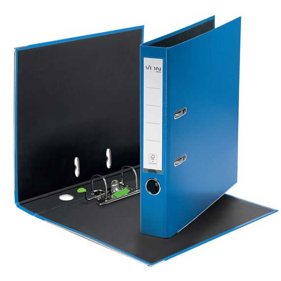 VON Leitz 5er Pack Ordner A4, Karton mit Kunststoffeinband, 50 mm Rückenbreite, Für 350 Blatt, FSC-zertifizierter Karton, Für Schule, Studium & Haushalt, Blau, 10561035