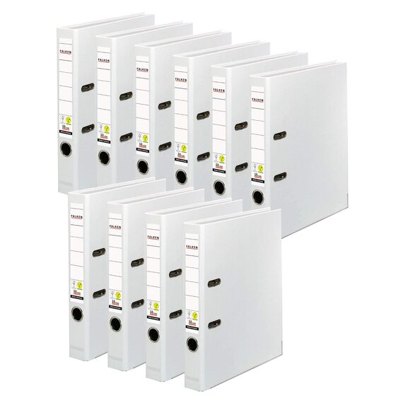 Original Falken 10er Pack PP-Color Kunststoff-Ordner. Made in Germany. 5 cm breit DIN A4 weiß Vegan Ringordner Aktenordner Briefordner Büroordner Plastikordner Schlitzordner