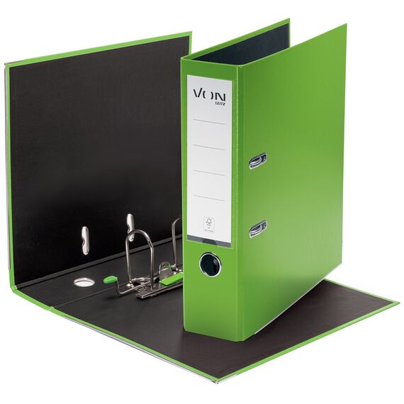 VON Leitz Ordner A4, Karton mit Kunststoffeinband, 80 mm Rückenbreite, Für 600 Blatt, FSC-zertifizierter Karton, Für Schule, Studium & Haushalt, Grün, 10550055
