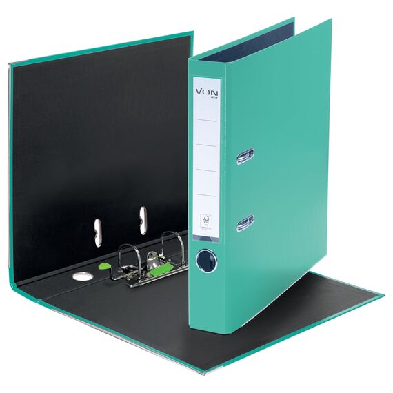 VON Leitz 5er Pack Ordner A4, Karton mit Kunststoffeinband, 50 mm Rückenbreite, Für 350 Blatt, FSC-zertifizierter Karton, Für Schule, Studium & Haushalt, Mintgrün, 10561051