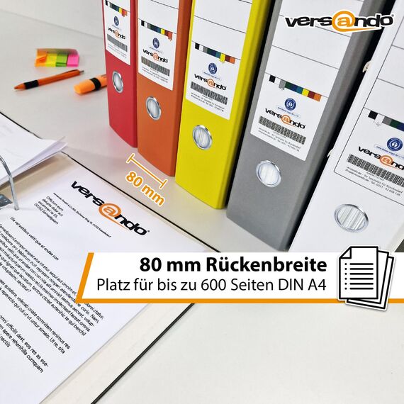 versando 10x breiter Premium Ordner DIN A4 Rücken 8cm Aktenordner Ringordner - Blauer Engel zertifiziert - gelb