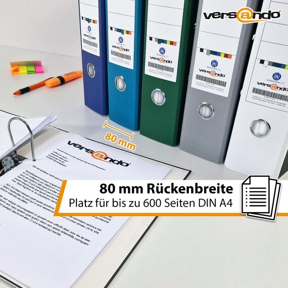 versando 5x breiter Premium Ordner DIN A4 Rücken 8cm Aktenordner Ringordner - Blauer Engel zertifiziert - grau