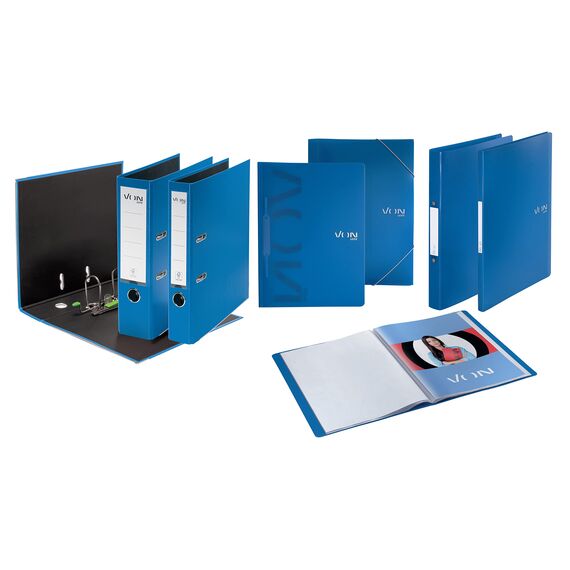 VON Leitz 5er Pack Ordner A4, Karton mit Kunststoffeinband, 50 mm Rückenbreite, Für 350 Blatt, FSC-zertifizierter Karton, Für Schule, Studium & Haushalt, Blau, 10561035