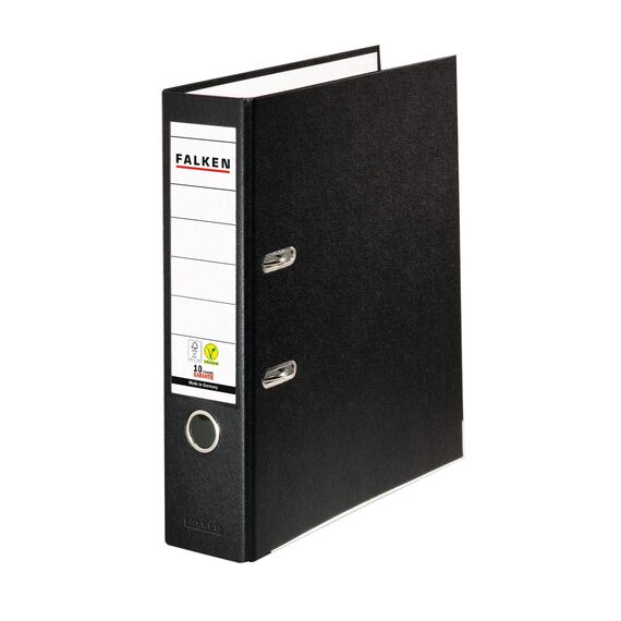 Original Falken 10er Pack PP-Color Kunststoff-Ordner. Made in Germany. 8 cm breit DIN A4 schwarz Vegan Ringordner Aktenordner Briefordner Büroordner Plastikordner Schlitzordner