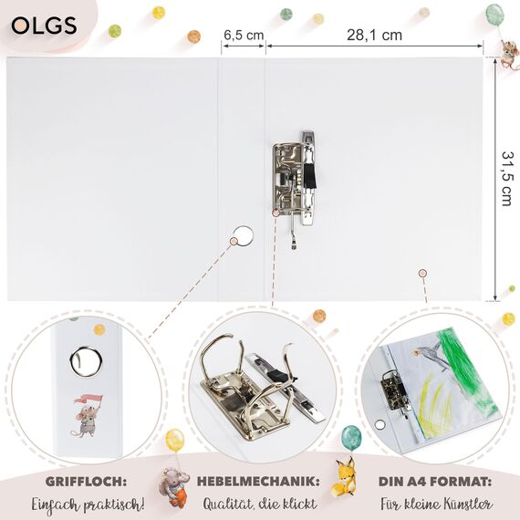 OLGS Sammelordner Meine Kindergartenzeit Ordner für Kinder | Erinnerungsordner, Kindergartenordner Fuchs, Hase, Maus, Igel, Luftballon | Geschenk, Kita, Kindergarten, Schule, Sammelmappe - Hoch hinaus