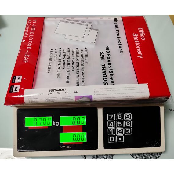 PUTOAHAO 100 Stück Klarsichthüllen A4 Glasklar,DINA4 Prospekthüllen aus PP(0.06 mm,60 My,60µ,60 micron),11 Loch Perforationen Klarsichtfolien A4 für Broschüren,Ordner,Dokumente (Weiß Seite,6C)