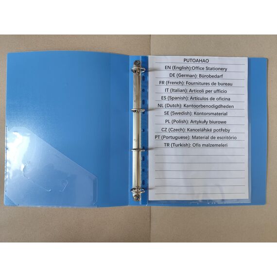 PUTOAHAO 100 Stück Klarsichthüllen A4 Glasklar,DINA4 Prospekthüllen aus PP(0.06 mm,60 My,60µ,60 micron),11 Loch Perforationen Klarsichtfolien A4 für Broschüren,Ordner,Dokumente (Blaue Seite,6C)