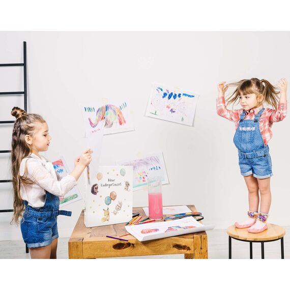 OLGS Sammelordner Meine Kindergartenzeit Ordner für Kinder | Erinnerungsordner, Kindergartenordner Fuchs, Hase, Maus, Igel, Luftballon | Geschenk, Kita, Kindergarten, Schule, Sammelmappe - Hoch hinaus