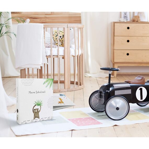 OLGS Sammelordner Meine Schulzeit | Schulordner Tiere | Erinnerungsordner Schule, Zeugnismappe, Praktikum | Ordner für Kinder, Ringordner, Aktenordner mit Griffloch DIN A4 Platz für 350 Blatt - Affe