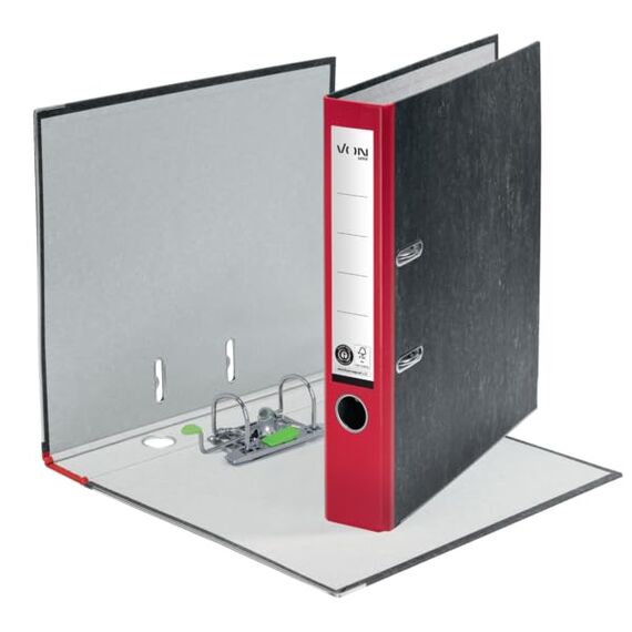 VON Leitz Ordner A4, 25er Pack, 100 % Recyclingpapier, 50 mm Rückenbreite, Für 350 Blatt, Blauer Engel & FSC-zertifiziert, Für Schule, Studium & Zuhause, Rot, 10540025