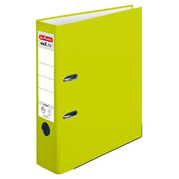 herlitz Ordner A4 maX.file protect, A4, 8 cm Rückenbreite, Hellgrün Limettengrün, Einsteckrückenschild, Kantenschutz, 1 Stück